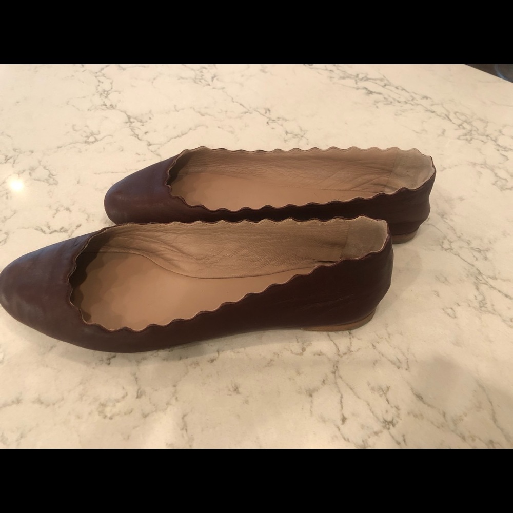 Brown Chloe Lauren scallop ballet flats 7.5